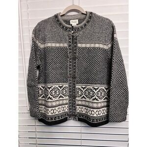 Cambridge Dry Goods Cardigan Wool Fair Isle Nordic Black Gray Cottagecore VNTG